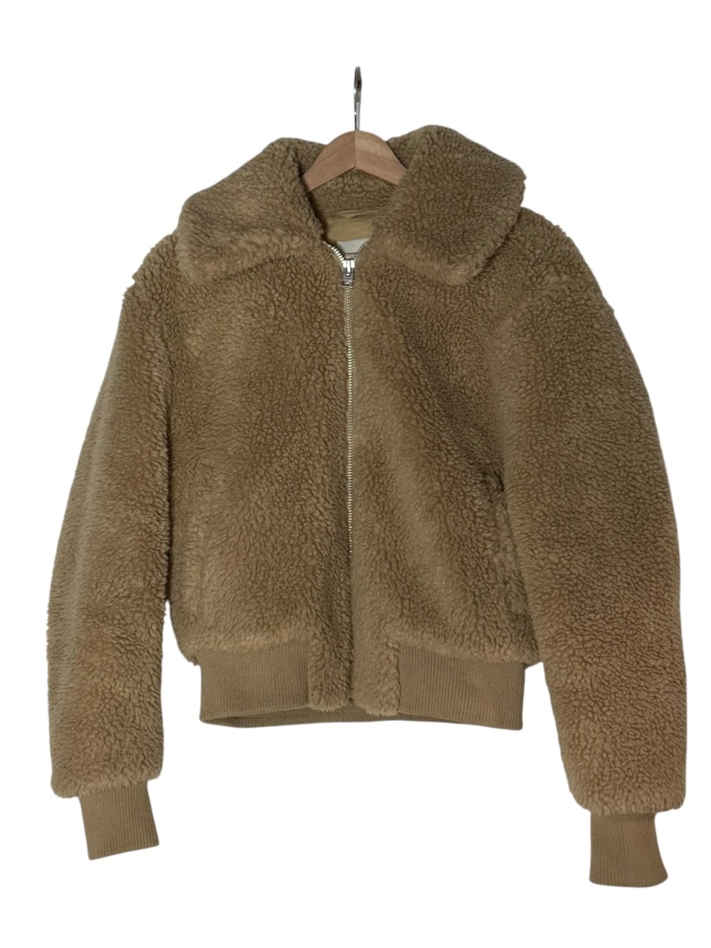 Aritzia Wilfred Free Plush Sherpa Cropped Bomber Teddy Jacket Size S Brown